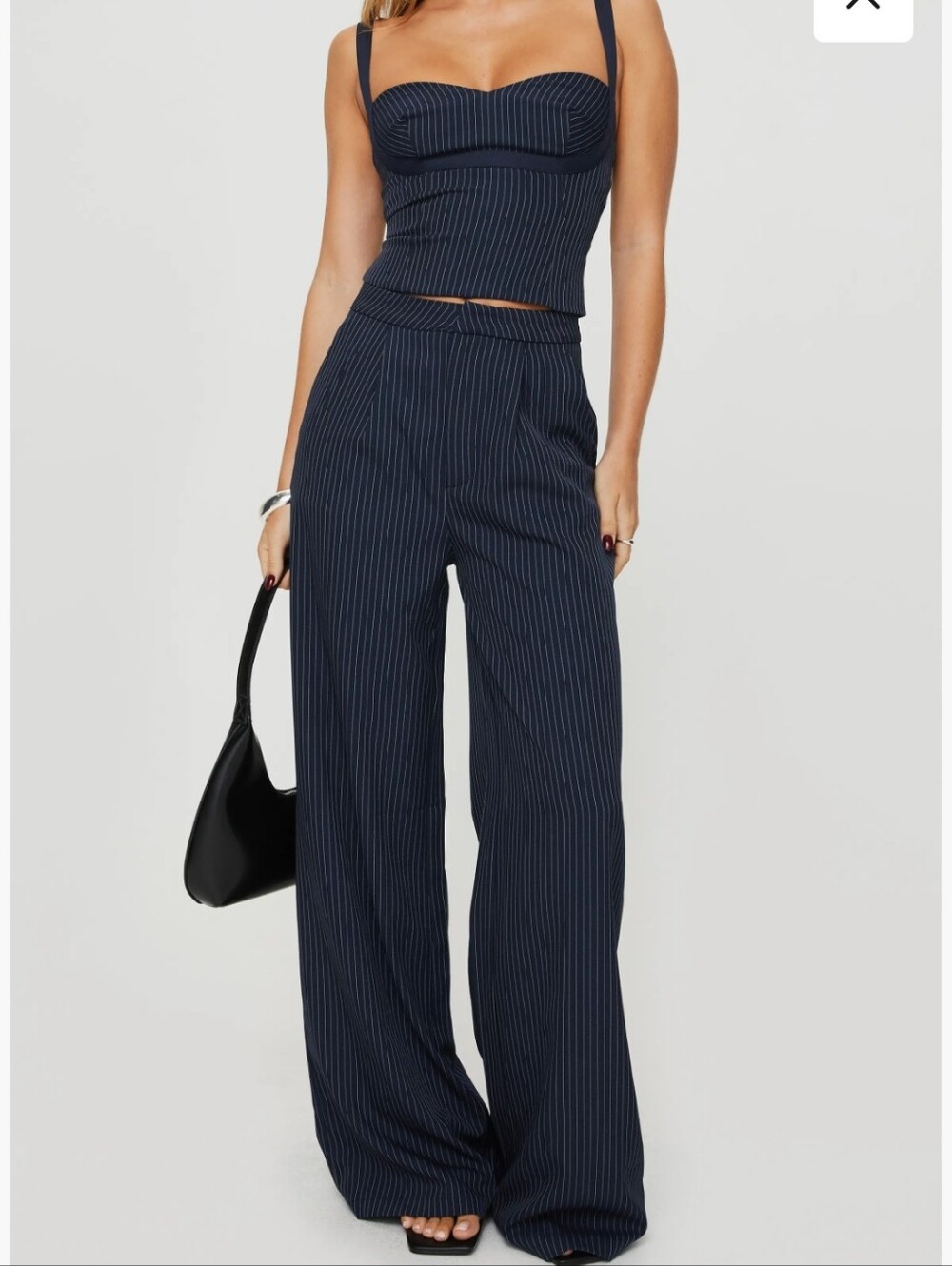 Princess Polly Briana Pinstripe Tank & Pants Set Dark Gray